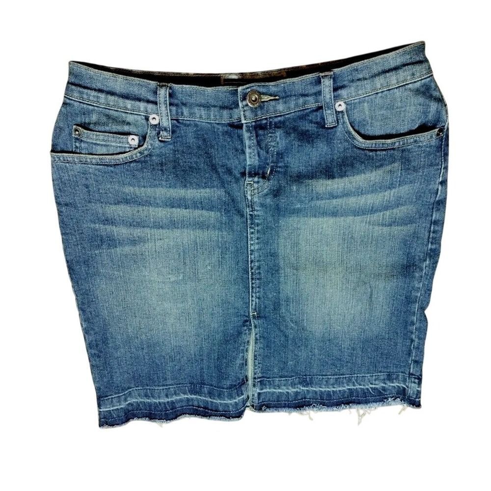 1990s Rave R4R Jeans Button up Distressed Stretch Skirt Above Knee Mini Size 9